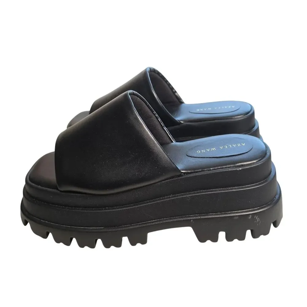 Azalea Wang Shoes Womens Size 9 Black Chunky Platform Slide Sandals Lug Sole